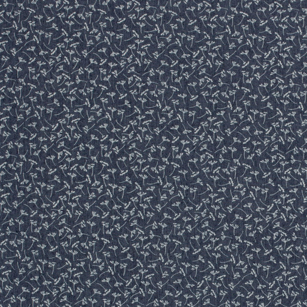 Denim fabric Flowers Navy