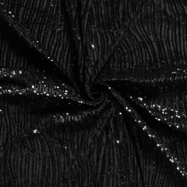 Velours tissu Noir Paillettes 