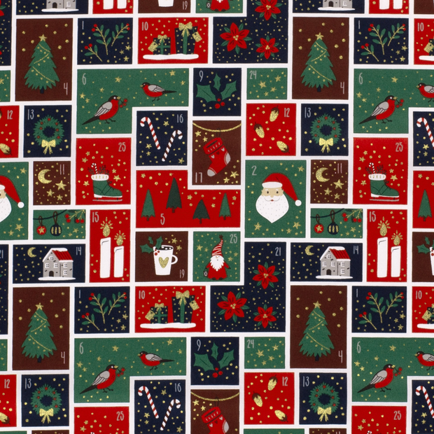 Cotton Poplin fabric Christmas patchwork Green