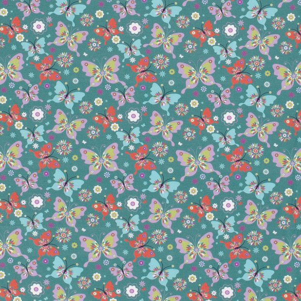 Cotton Poplin fabric Animals Petrol