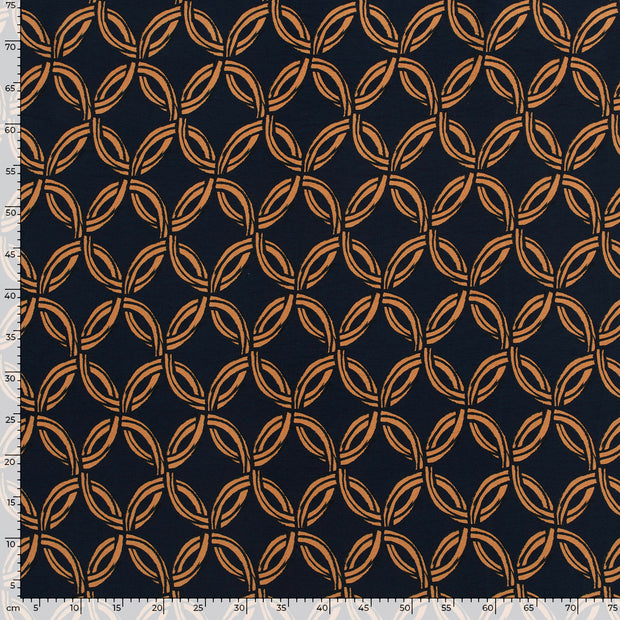 Viscose Nylon Crepe fabric Circles Navy