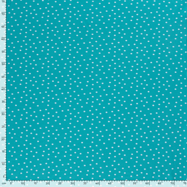 Jersey de Coton tissu fleurs Turquoise