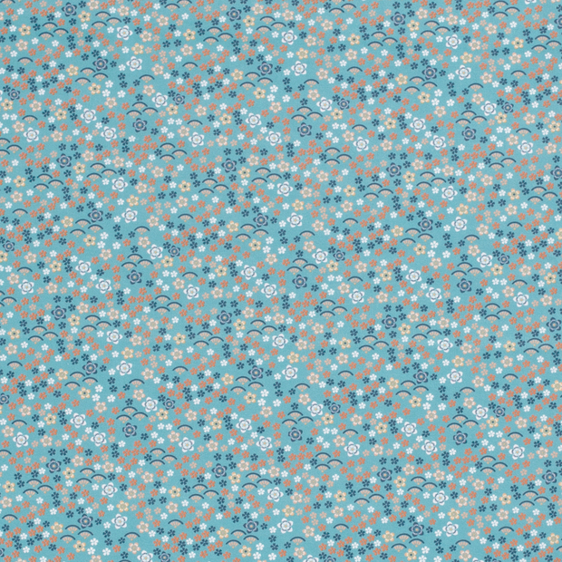 Cotton Poplin fabric Millefleurs Petrol