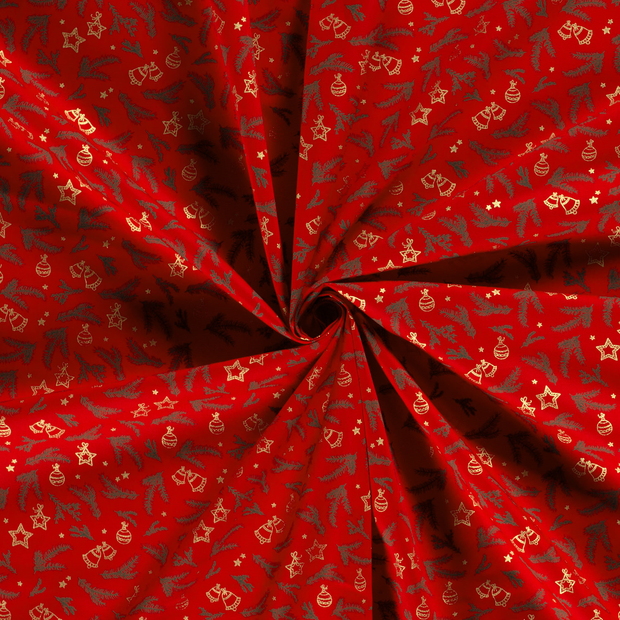 Cotton Poplin fabric Red printed and foil 