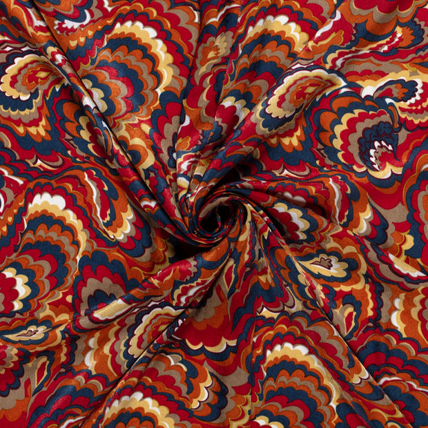 Satin Velvet fabric Dark Red printed 