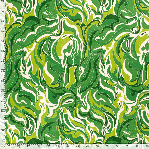 Cotton Satin fabric Abstract Green