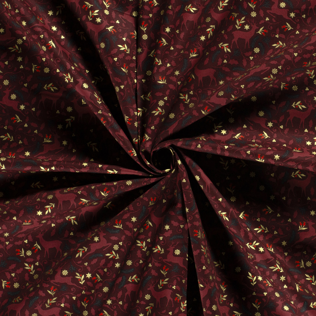 Cotton Poplin fabric Red printed and foil 