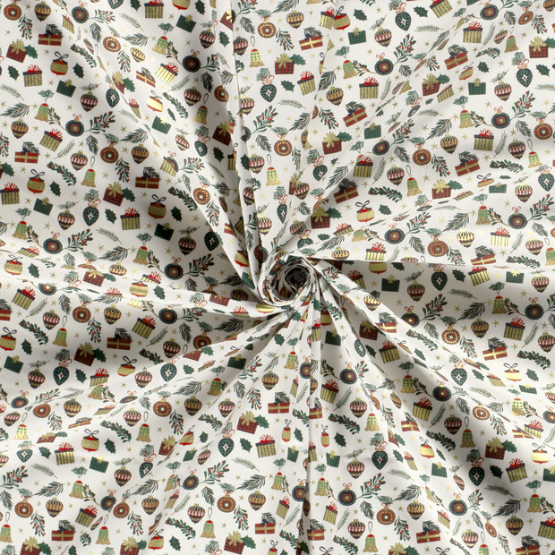 Cotton Poplin fabric Off White printed and foil 