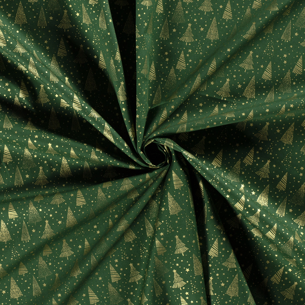 Cotton Poplin fabric Green printed and foil 