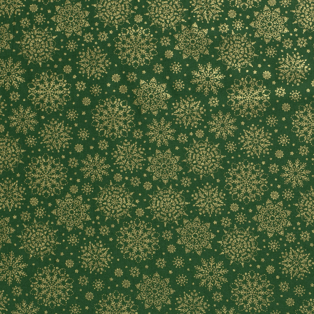 Cotton Poplin fabric Christmas snowflakes Green
