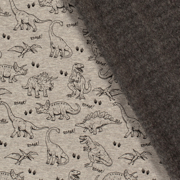Alphen Fleece fabric Dinosaurs Grey