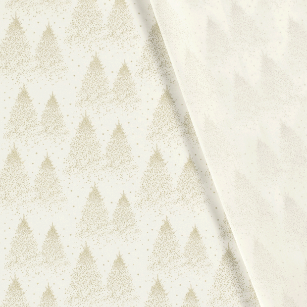 Cotton Poplin fabric Christmas trees printed and foil 