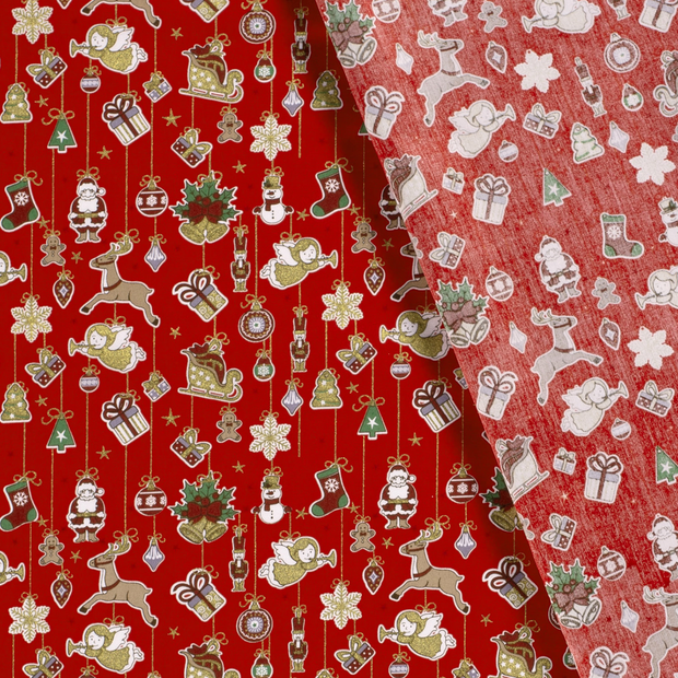 Cotton Poplin fabric Christmas ornaments printed and foil 