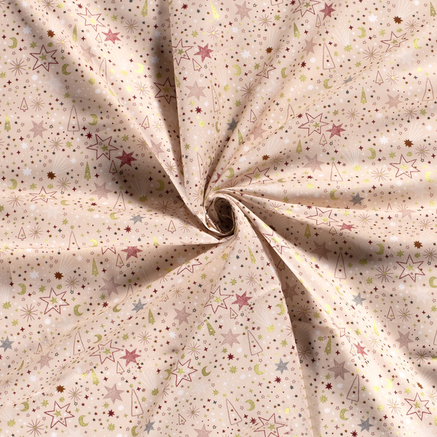 Cotton Poplin fabric Pink printed and foil 
