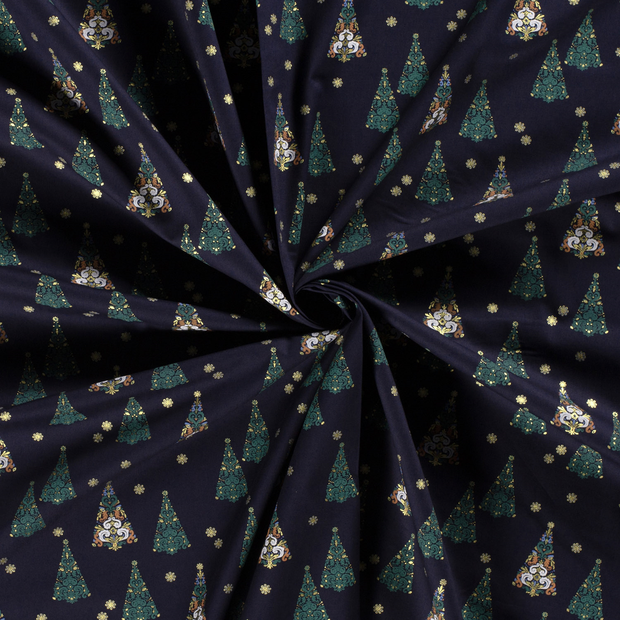 Cotton Poplin fabric Navy printed and foil 