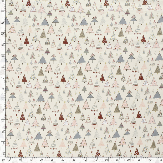 Cotton Poplin fabric Christmas ornaments Off White