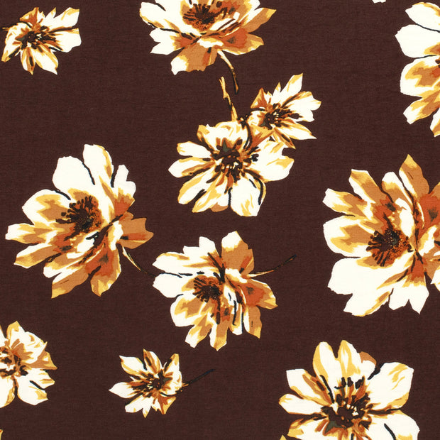 Viscose Nylon Crepe fabric Flowers Dark Brown