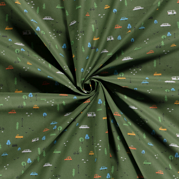 Cotton Poplin fabric Khaki Green printed 