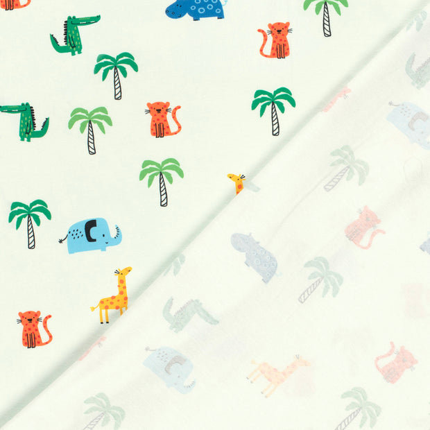 Katoen Jersey stof Olifanten bedrukt 