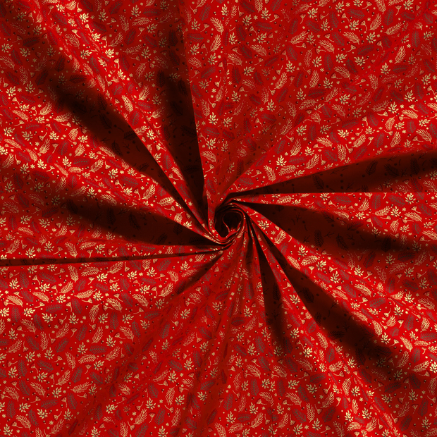 Cotton Poplin fabric Red printed and foil 