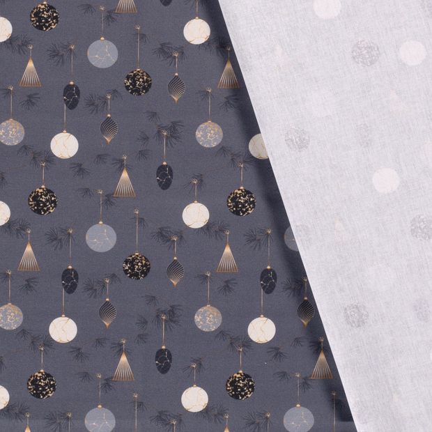 Cotton Poplin fabric Christmas ornaments printed and foil 