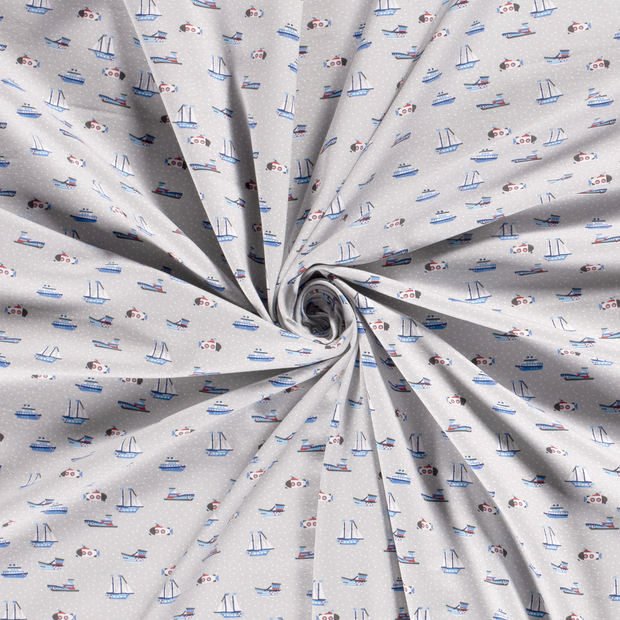 Jersey de Coton tissu Gris clair imprimé 
