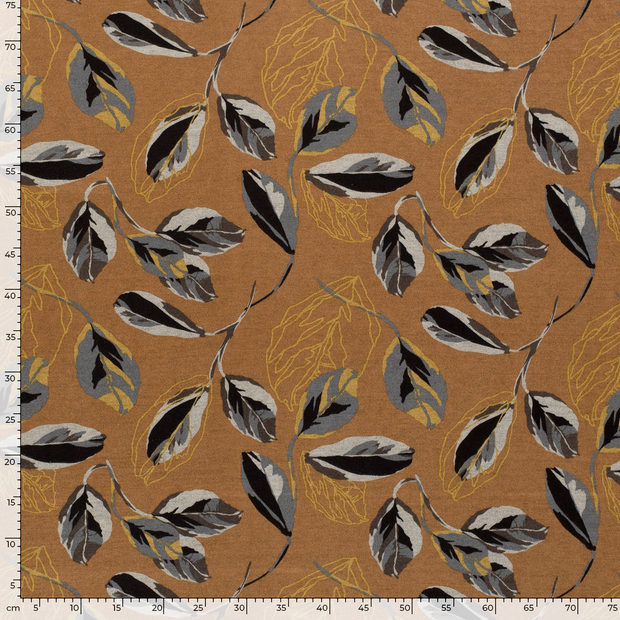 Poly Viscose Jersey fabric Flowers Brique
