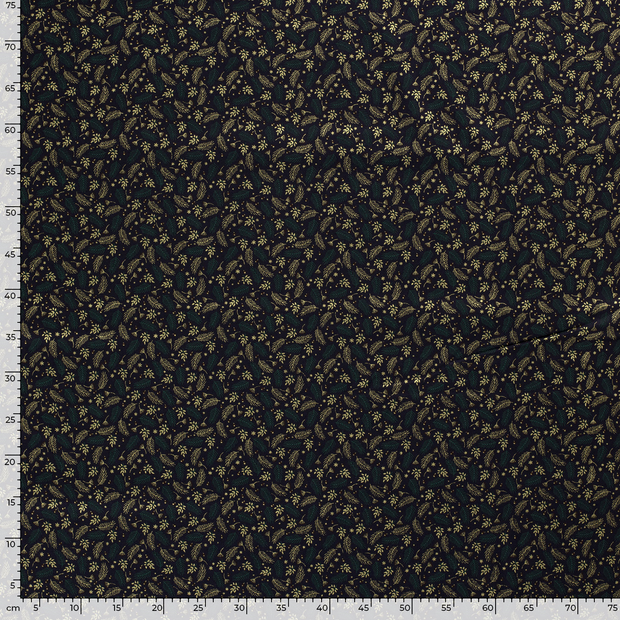 Popeline de Coton tissu Branche de houx Bleu Marine
