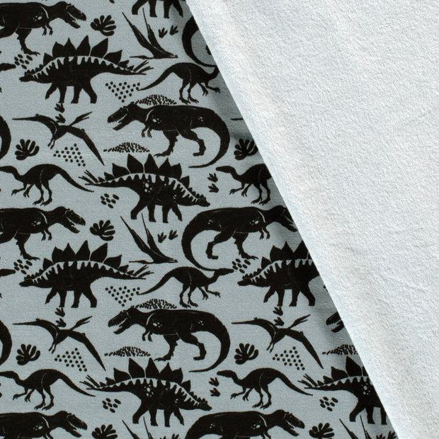 Alphen Fleece fabric Dinosaurs Steel Blue