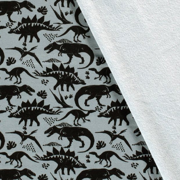 Alphen Fleece stof Dinosaurussen Staalblauw