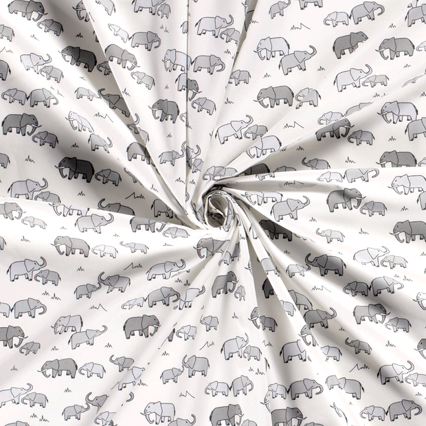 Cotton Poplin fabric Off White printed 