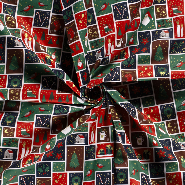 Cotton Poplin fabric Green printed and foil 