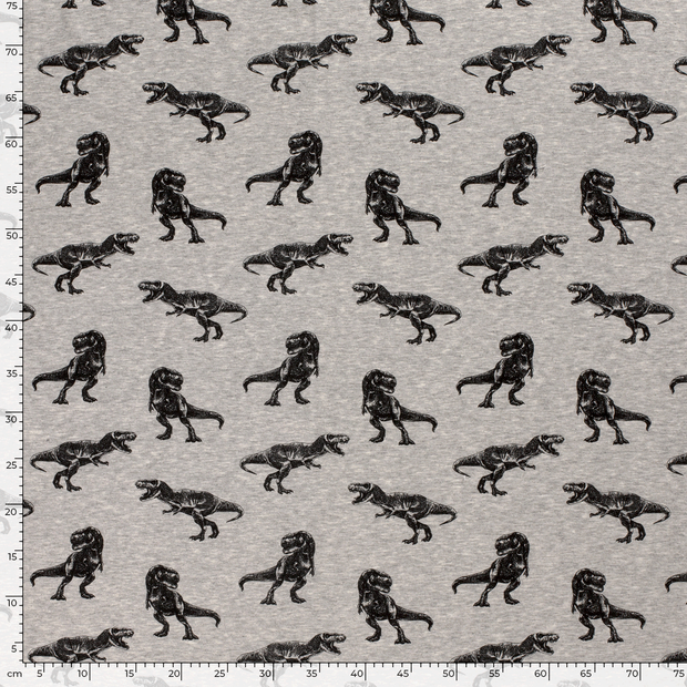 Alphen Fleece fabric Dinosaurs Middle Grey