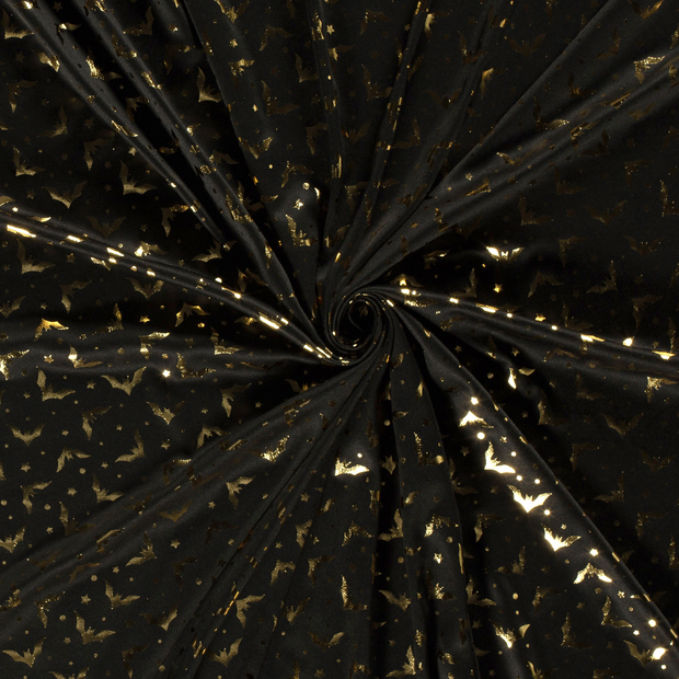 Polyester Jersey fabric Black printed and foil 