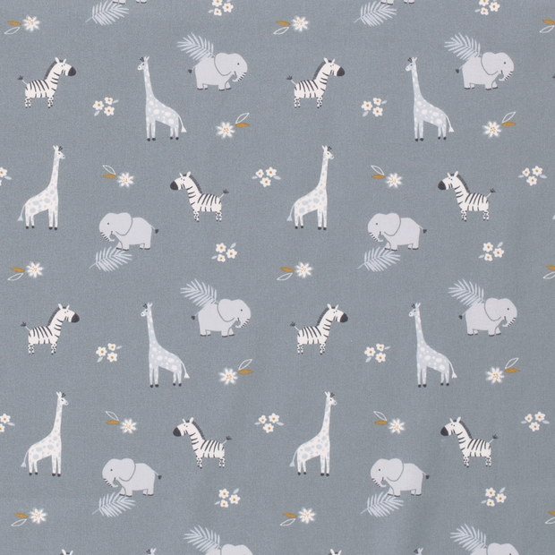 Cotton Poplin fabric Animals Indigo