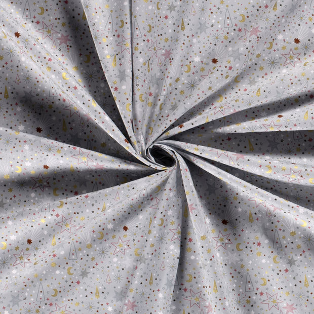 Cotton Poplin fabric Grey printed and foil 