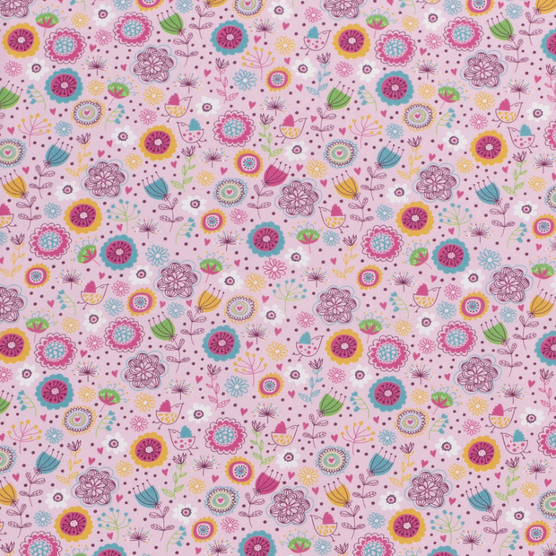 Cotton Poplin fabric Birds Pink