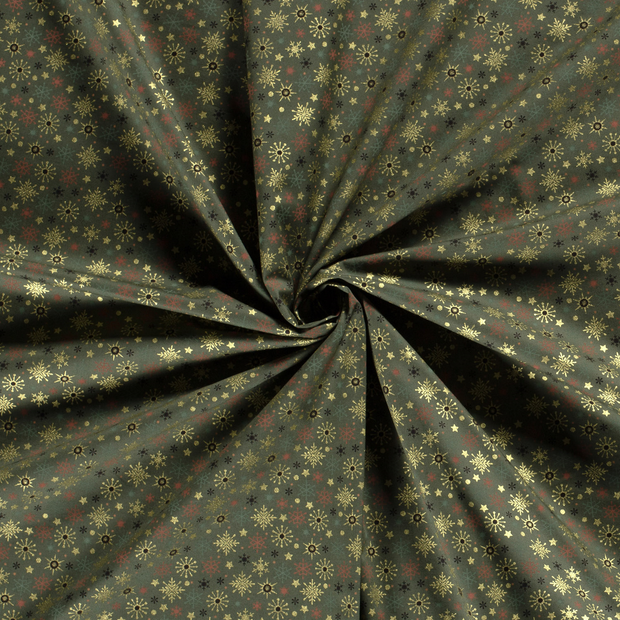 Cotton Poplin fabric Green printed and foil 