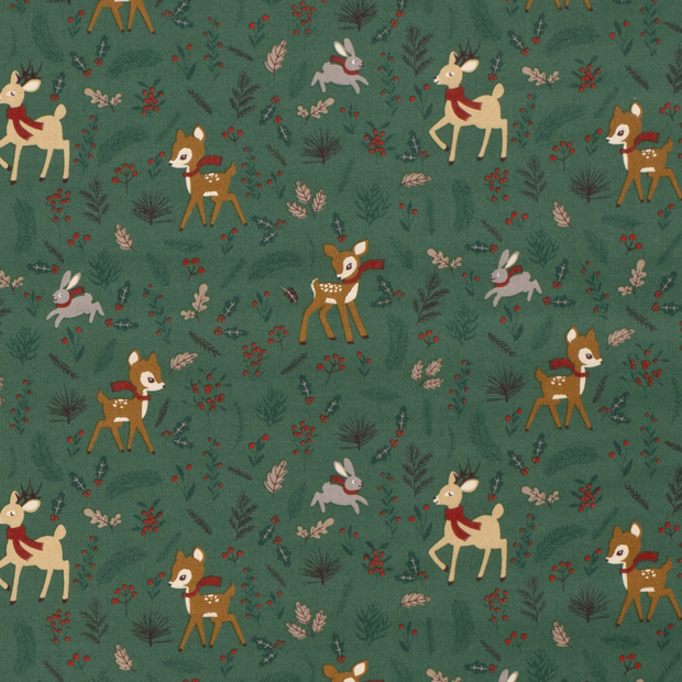 Cotton Poplin fabric Christmas Green