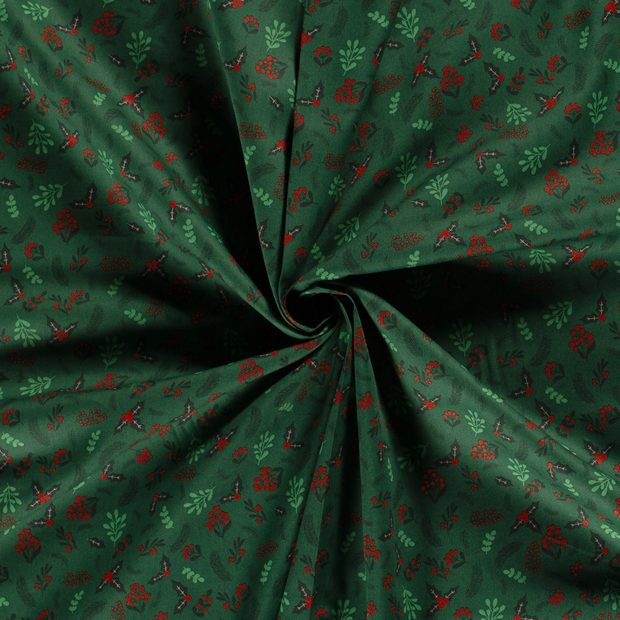 Cotton Poplin fabric Green printed 