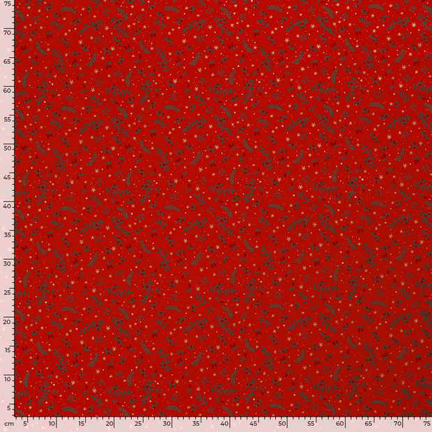 Cotton Poplin fabric Christmas twigs Red