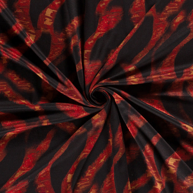 Poly Viscose Jersey fabric Dark Red discharge printed 
