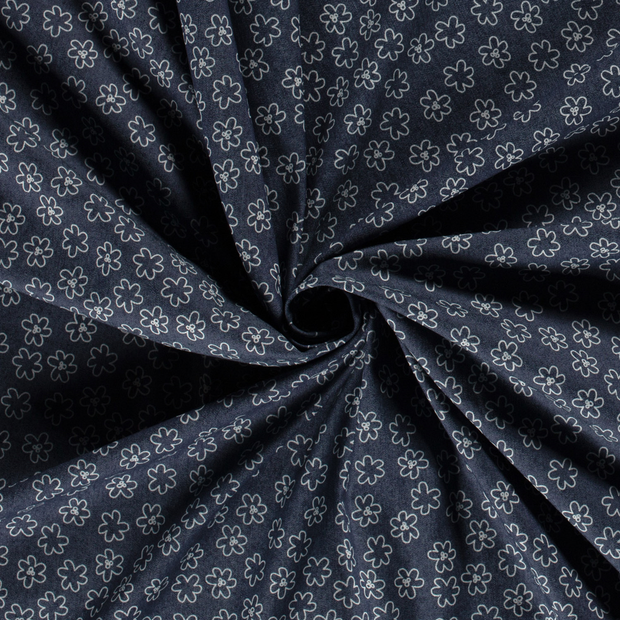 Denim fabric Navy printed 