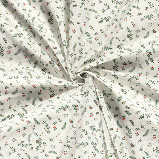 Cotton Poplin fabric Off White printed and foil 