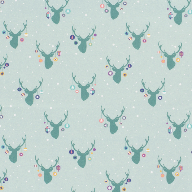 Cotton Poplin fabric Christmas snowflakes Mint