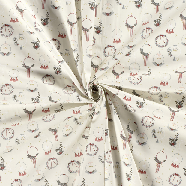 Cotton Poplin fabric Off White printed and foil 
