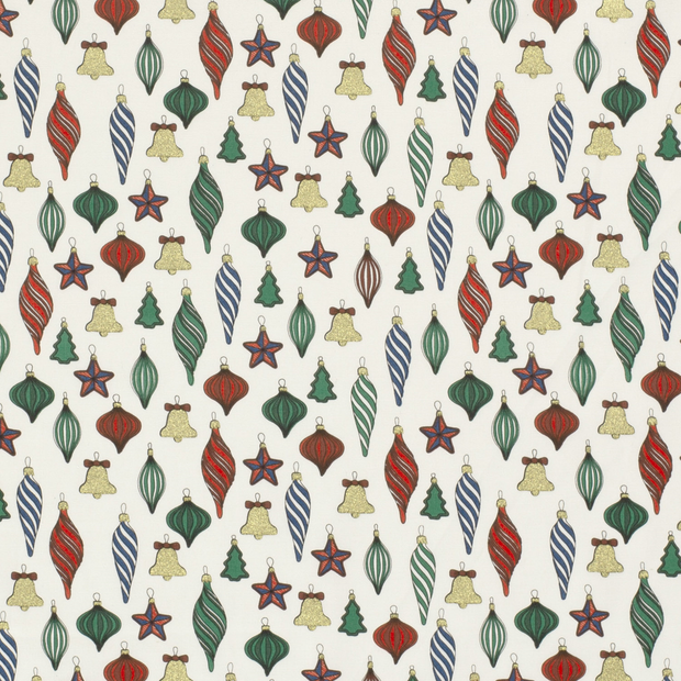 Cotton Poplin fabric Christmas balls Off White