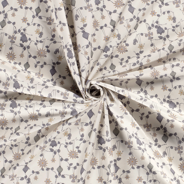 Cotton Poplin fabric Beige printed and foil 