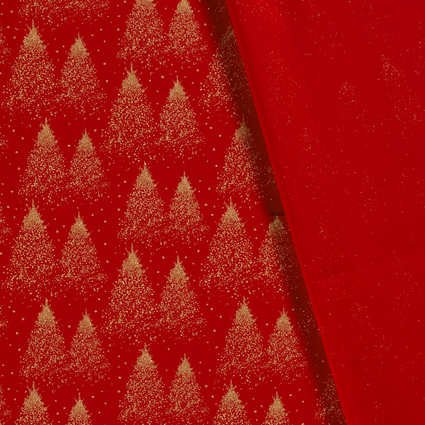 Cotton Poplin fabric Christmas trees printed and foil 