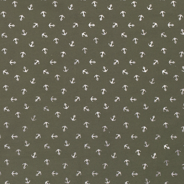 Cotton Jersey fabric Anchors Olive Green